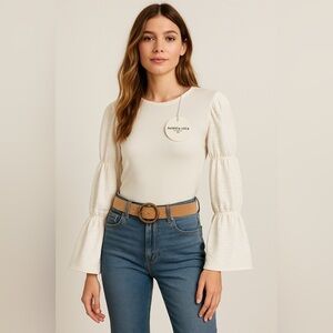 Patrizia Luca Milano White Statement Sleeve Top – Size M (NWT)